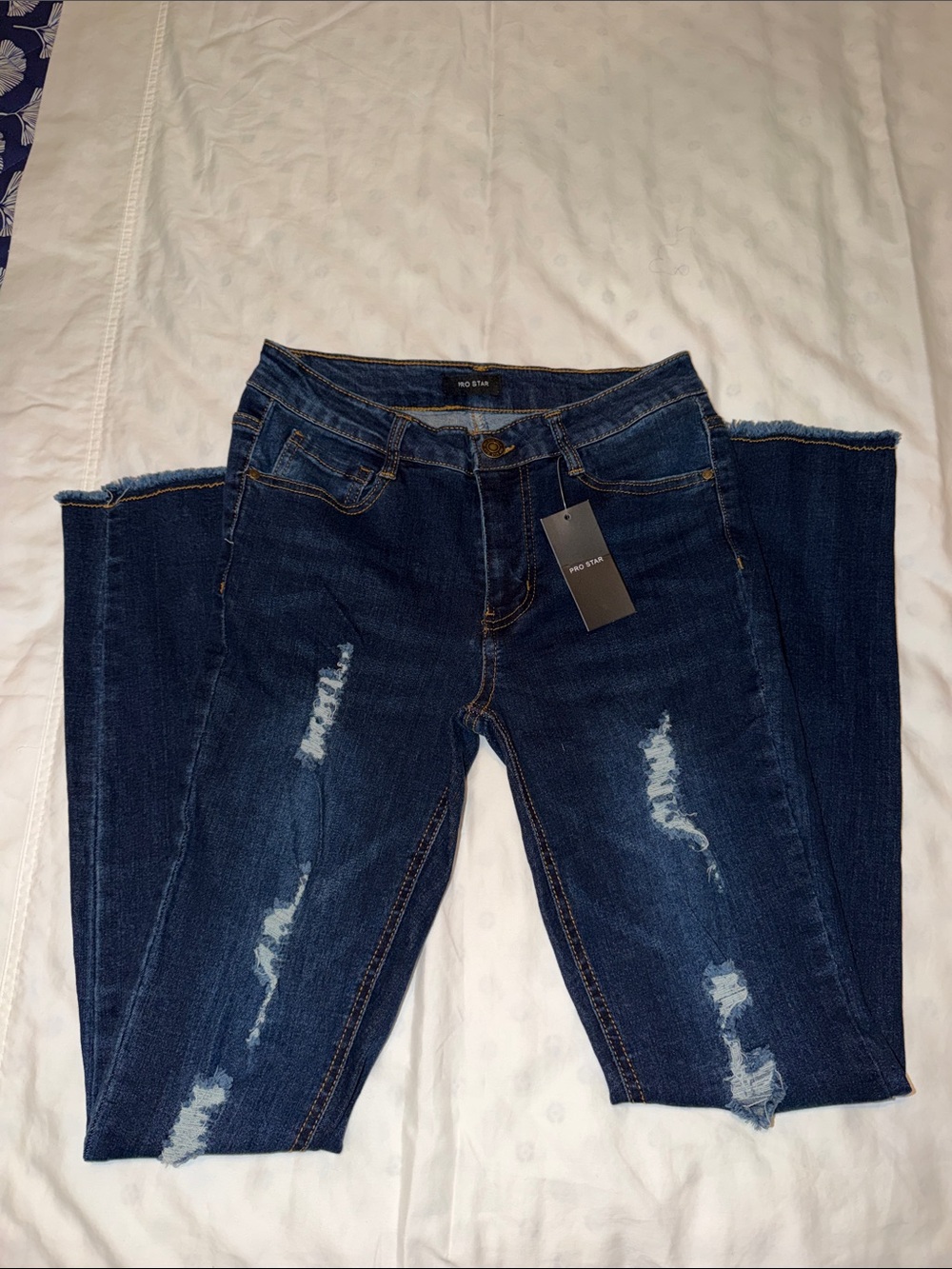 Women's Dark Blue Distressed Stretchy Skinny Jeans
